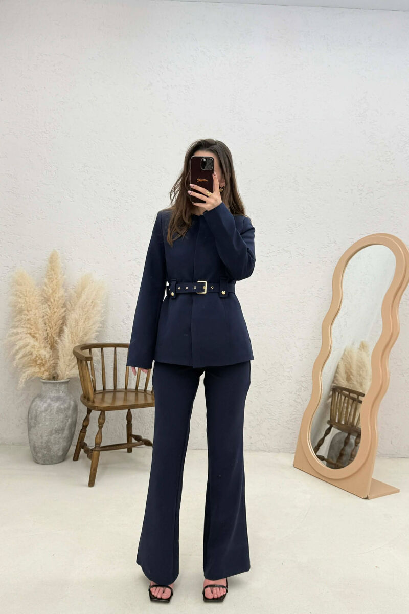 BELT ONE COLOR JACKET+TROUSERS WOMEN SET BLUE/BLU - 2