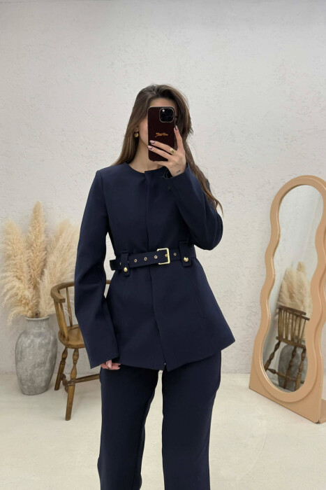 BELT ONE COLOR JACKET+TROUSERS WOMEN SET BLUE/BLU - 3