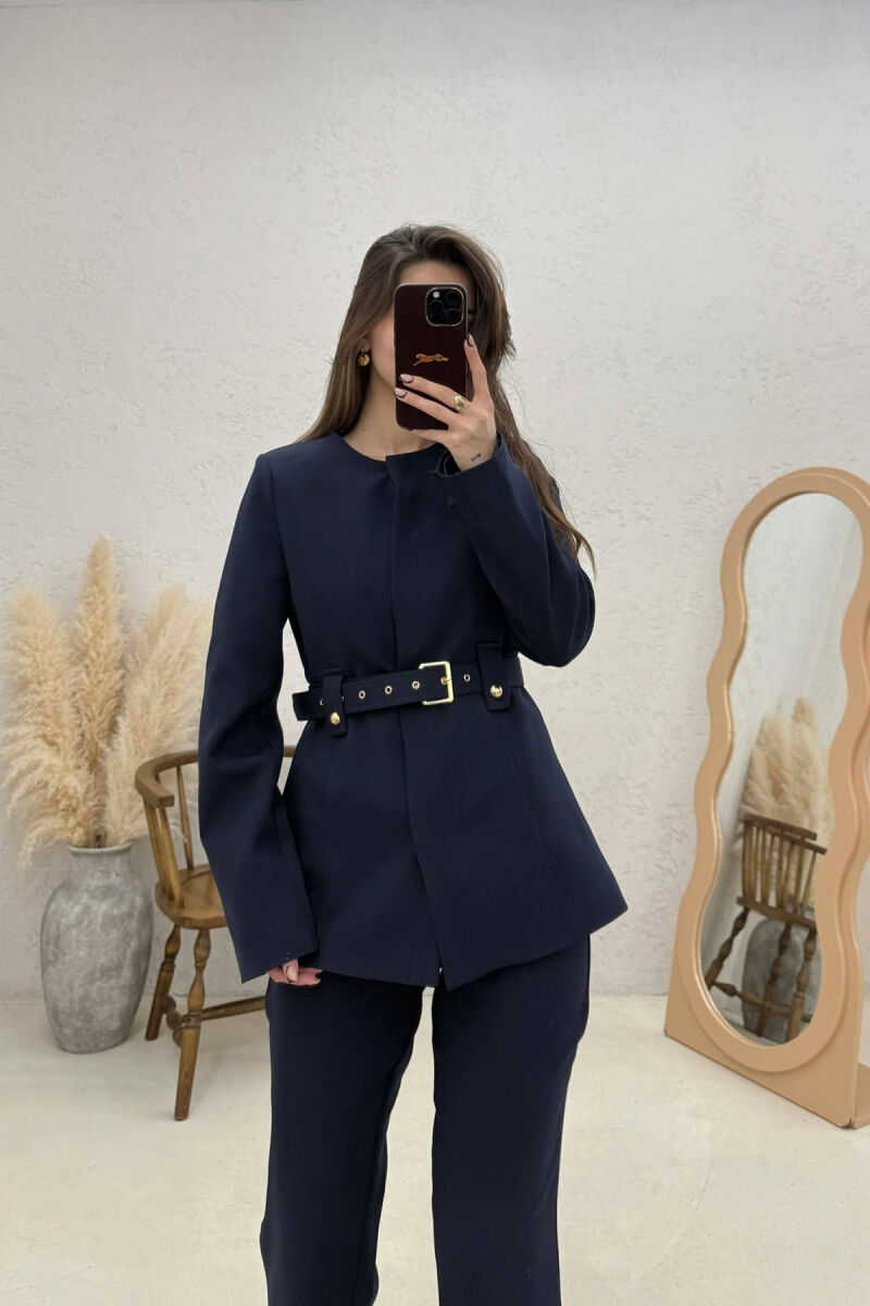 BELT ONE COLOR JACKET+TROUSERS WOMEN SET BLUE/BLU - 3
