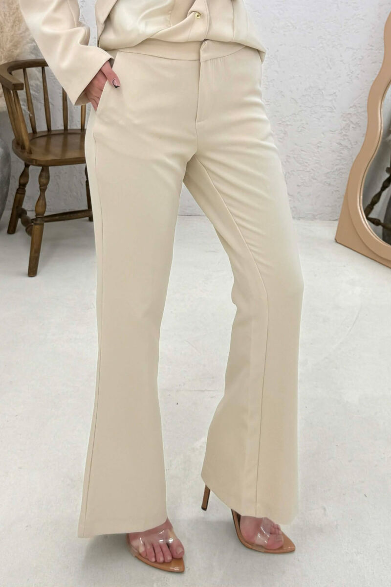 BELT ONE COLOR JACKET+TROUSERS WOMEN SET CREAM/KREM - 4