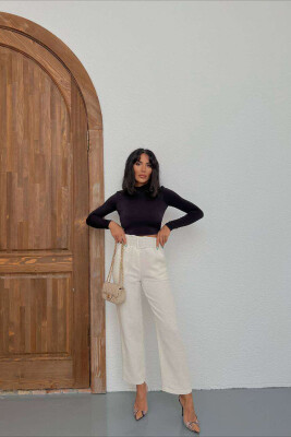 BELT ONE COLOR WOMAN TROUSERS CREAM/KREM 