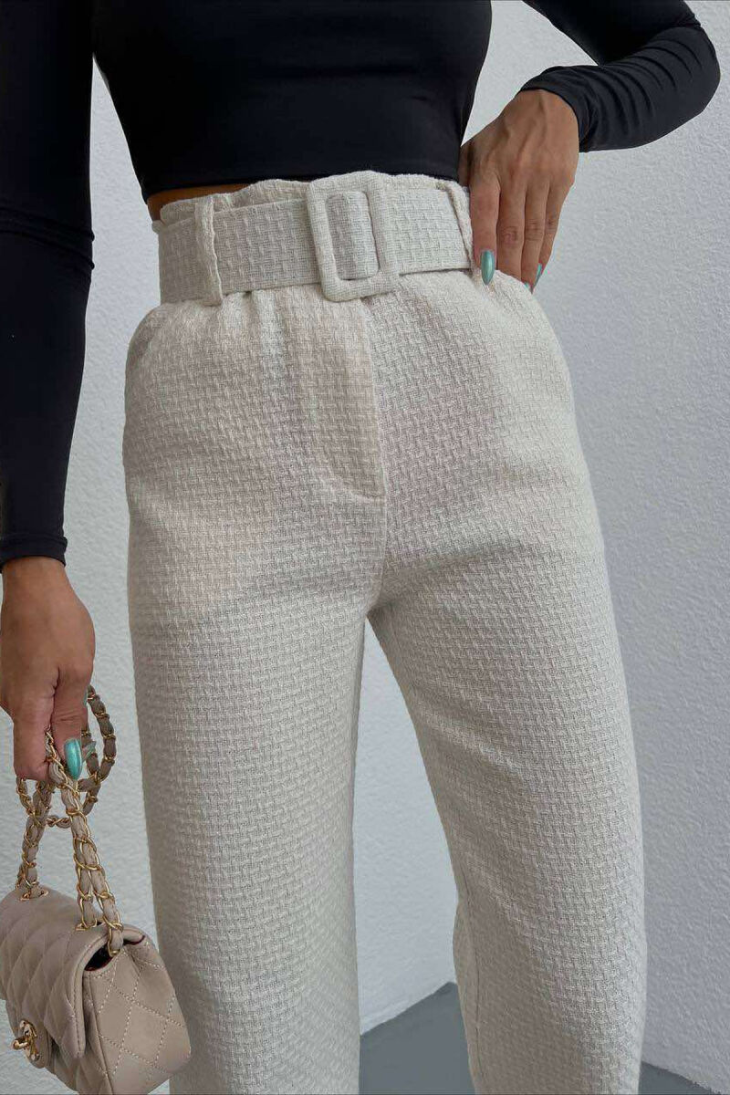 BELT ONE COLOR WOMAN TROUSERS CREAM/KREM - 2