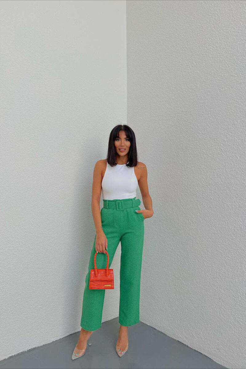 BELT ONE COLOR WOMAN TROUSERS GREEN/JESHILE - 2