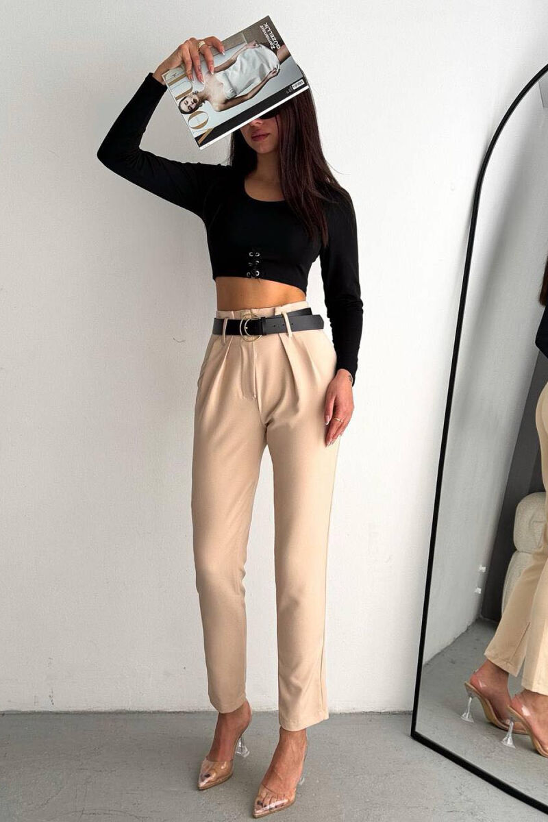 BELT SIMPLE WOMAN TROUSERS BEIGE/BEZHE - 5