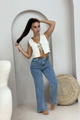 BELT WIDE LEG ONE COLOR SIMPLE WOMAN JEANS LIGHTBLUE/BZ 