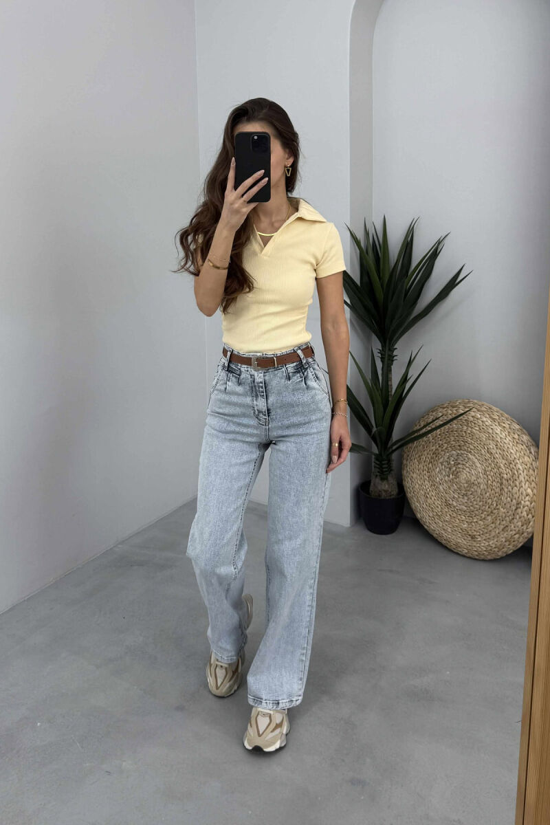 BELT WIDE LEG ONE COLOR SIMPLE WOMAN JEANS LIGHTBLUE/BZ - 2