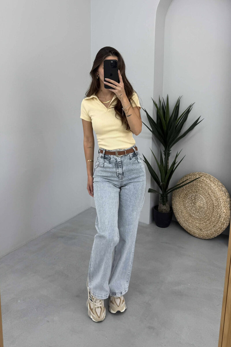 BELT WIDE LEG ONE COLOR SIMPLE WOMAN JEANS LIGHTBLUE/BZ - 1
