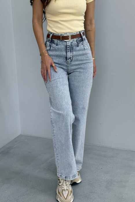 BELT WIDE LEG ONE COLOR SIMPLE WOMAN JEANS LIGHTBLUE/BZ - 4