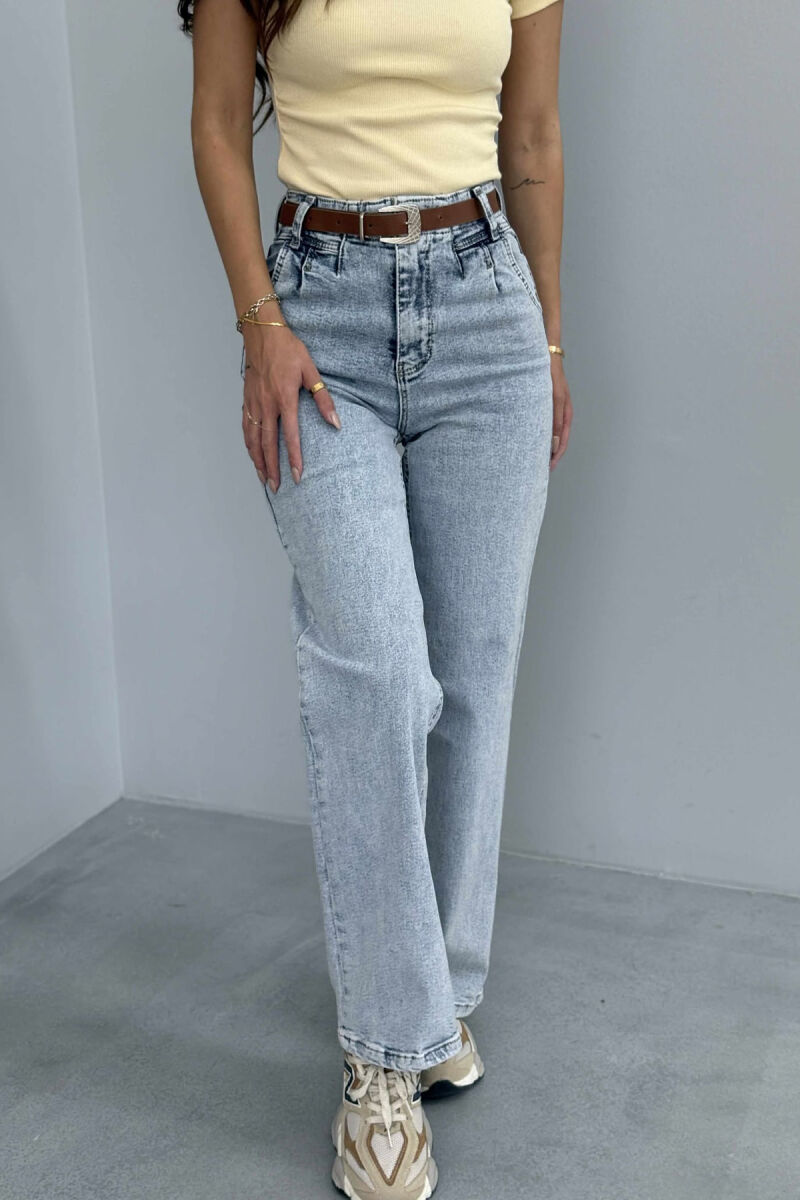 BELT WIDE LEG ONE COLOR SIMPLE WOMAN JEANS LIGHTBLUE/BZ - 4
