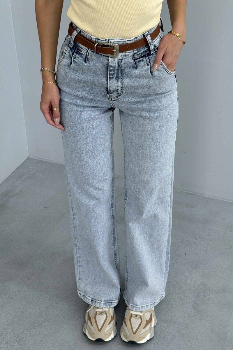 BELT WIDE LEG ONE COLOR SIMPLE WOMAN JEANS LIGHTBLUE/BZ - 5