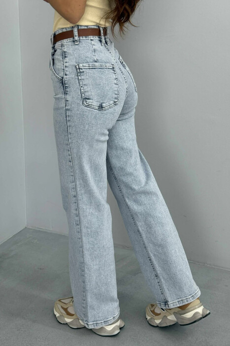 BELT WIDE LEG ONE COLOR SIMPLE WOMAN JEANS LIGHTBLUE/BZ - 6