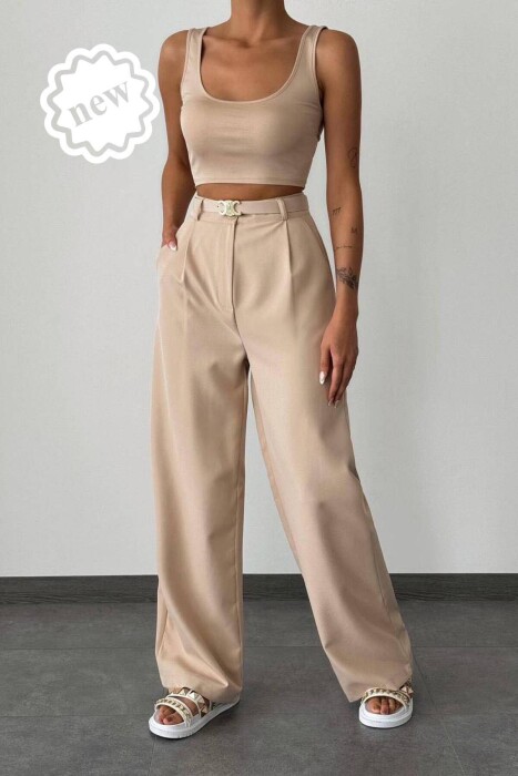  BELT WOMAN TROUSERS IN BEIGE COLOR 