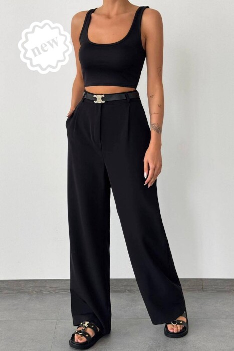  BELT WOMAN TROUSERS IN BLACK COLOR 