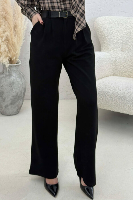 ONE COLOR BELT WOMEN TROUSERS BLACK/ E ZEZE - KLAUDIO FASHION