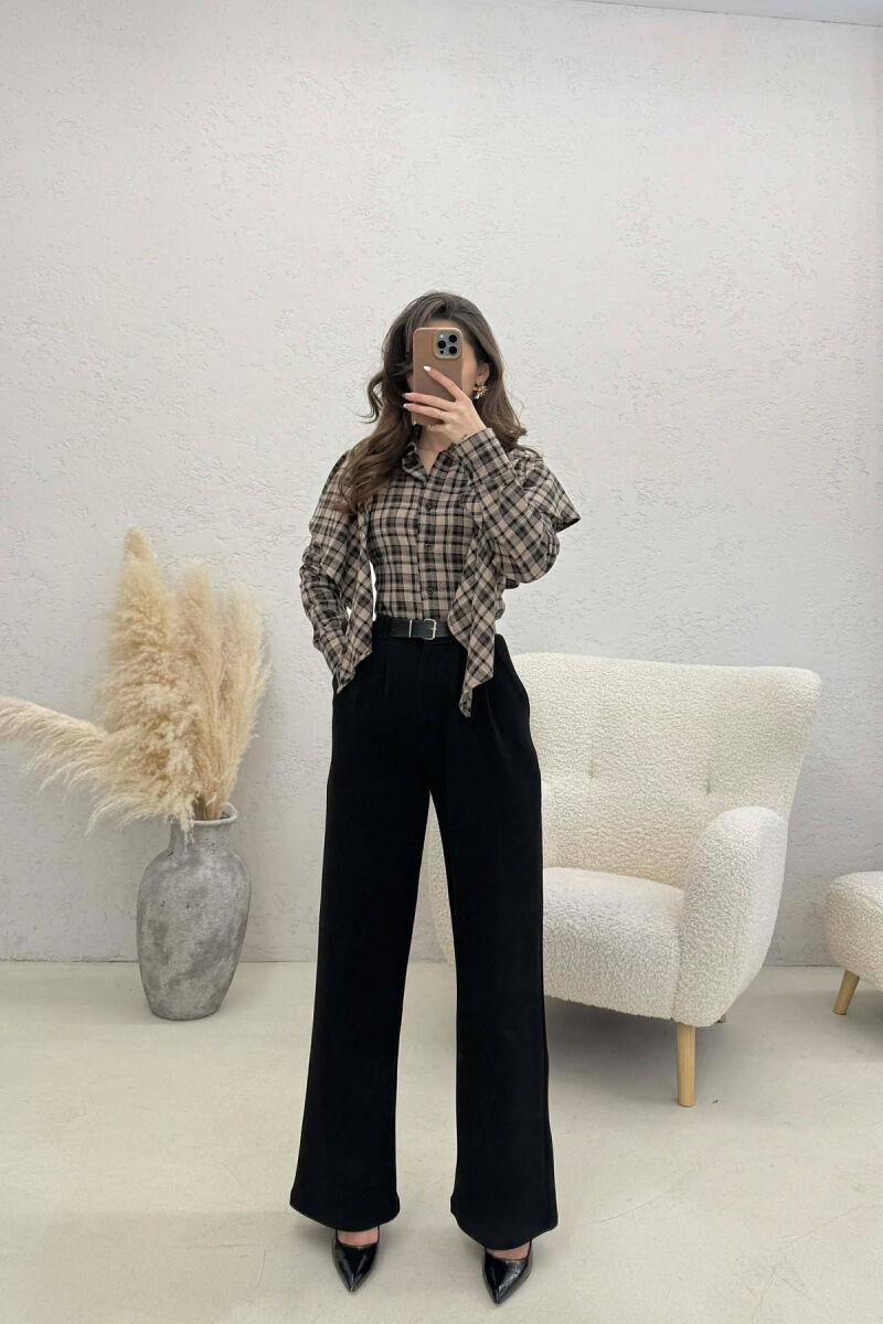 ONE COLOR BELT WOMEN TROUSERS BLACK/ E ZEZE - 2