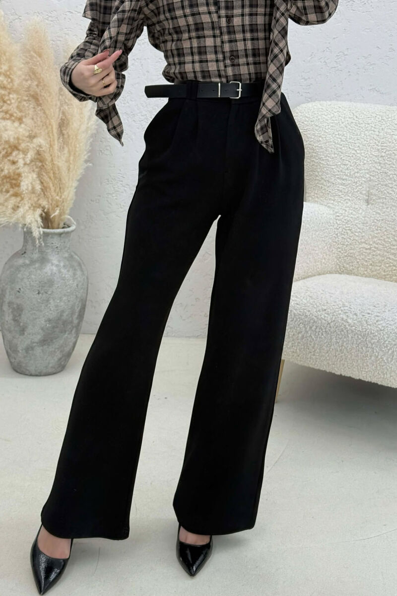 ONE COLOR BELT WOMEN TROUSERS BLACK/ E ZEZE - 3