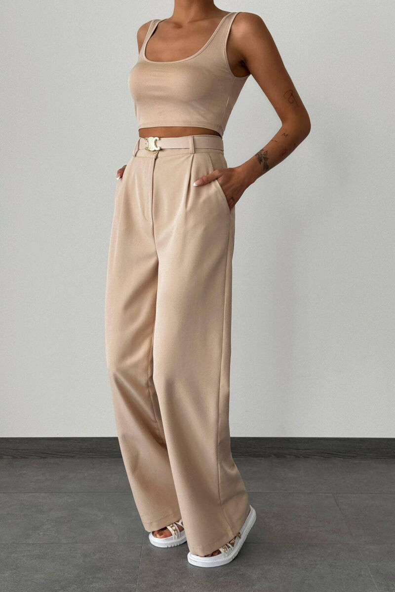  BELT WOMAN TROUSERS IN CREAM COLOR - 1