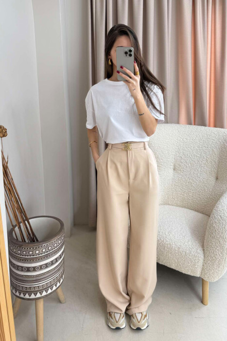  BELT WOMAN TROUSERS IN CREAM COLOR 