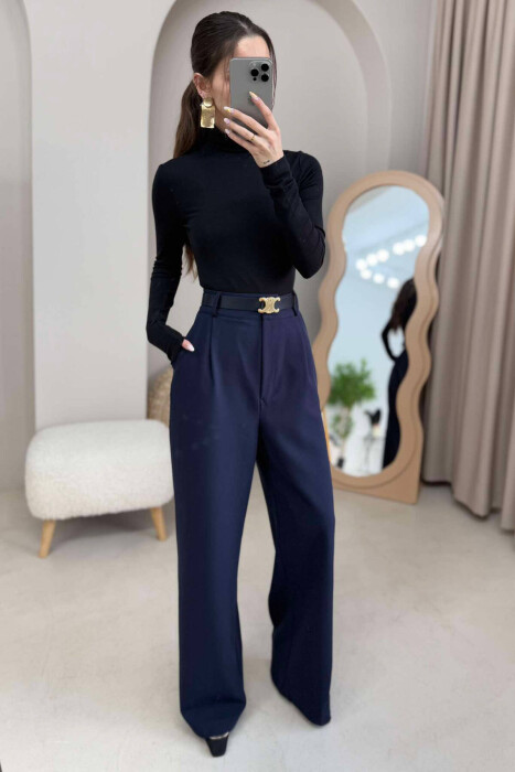  BELT WOMAN TROUSERS IN DARK BLUE COLOR - 1