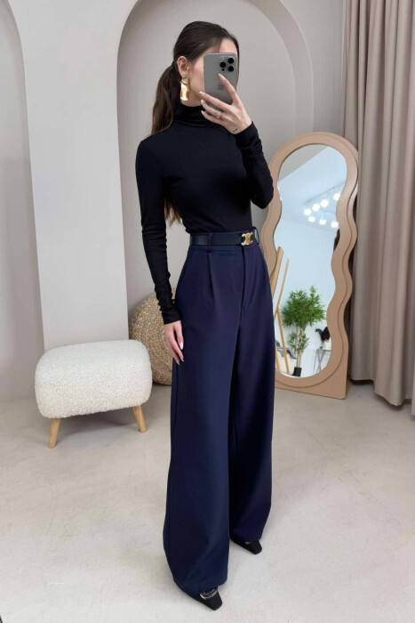  BELT WOMAN TROUSERS IN DARK BLUE COLOR - 3