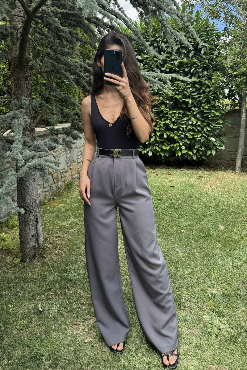 ONE COLOR BELT TROUSERS WOMAN GREY/GRI - 1