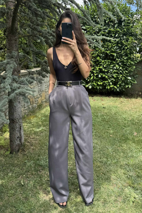 ONE COLOR BELT TROUSERS WOMAN GREY/GRI - 3