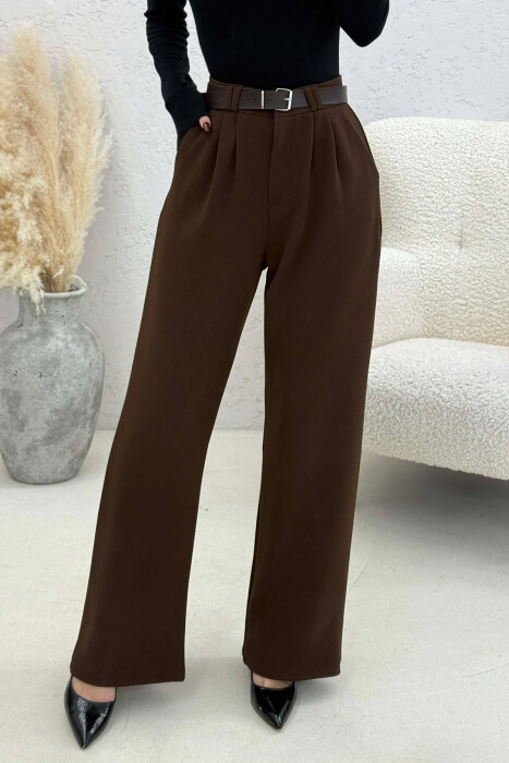 ONE COLOR BELT WOMEN TROUSERS BROWN/KAFE 