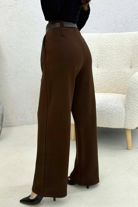ONE COLOR BELT WOMEN TROUSERS BROWN/KAFE - 3