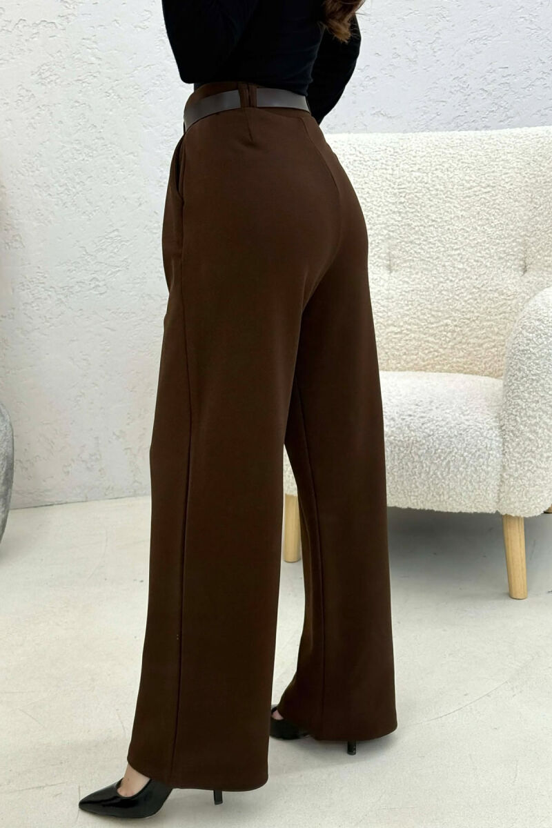 ONE COLOR BELT WOMEN TROUSERS BROWN/KAFE - 3