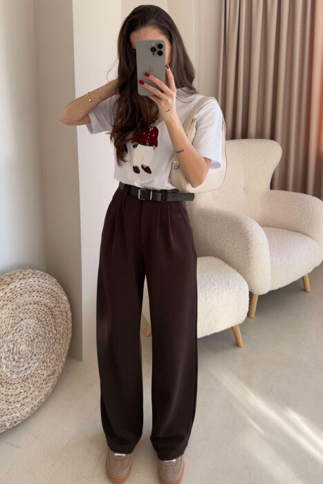 BELT WOMEN TROUSERS IN BROWN COLOR 