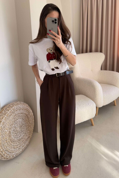 BELT WOMEN TROUSERS IN BROWN COLOR - 2