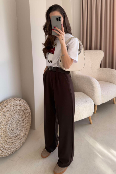 BELT WOMEN TROUSERS IN BROWN COLOR - 3