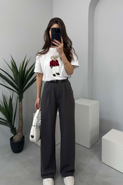 BELT WOMEN TROUSERS IN GREY COLOR 