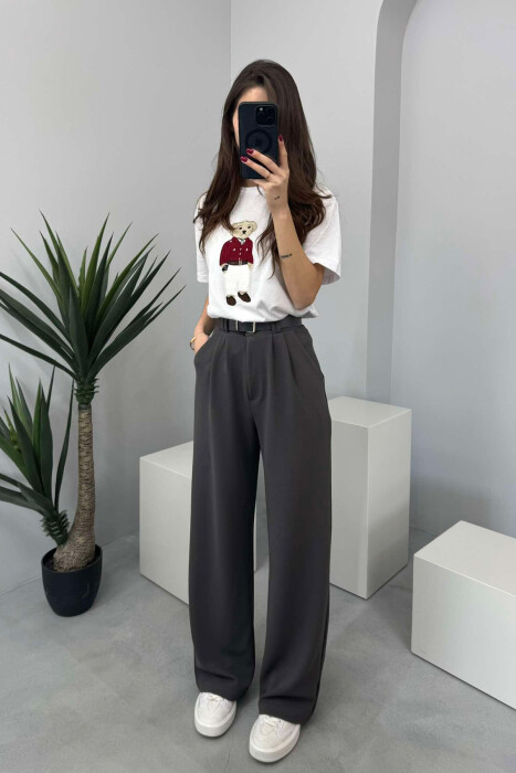 BELT WOMEN TROUSERS IN GREY COLOR - 2