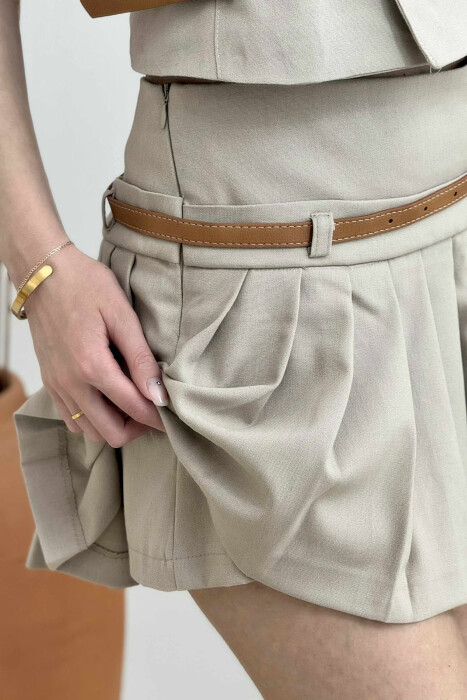 BELTED DETAIL VEST+SKORT WOMEN SET BEIGE/BEZHE - 4
