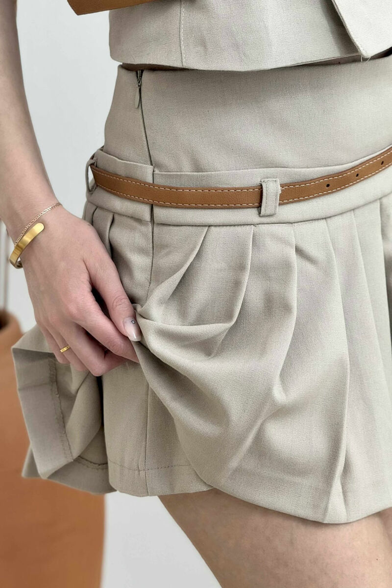BELTED DETAIL VEST+SKORT WOMEN SET BEIGE/BEZHE - 4
