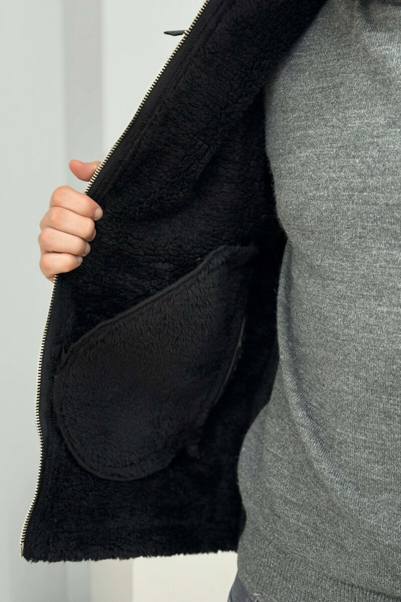 BELTED FLUFFY ZIPPERED MEN PUFFER JACKET BLACK/ E ZEZE - 4