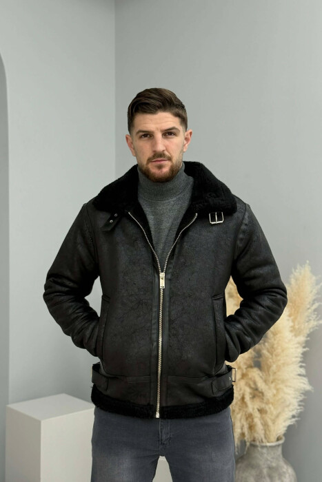 BELTED FLUFFY ZIPPERED MEN PUFFER JACKET BLACK/ E ZEZE - 6