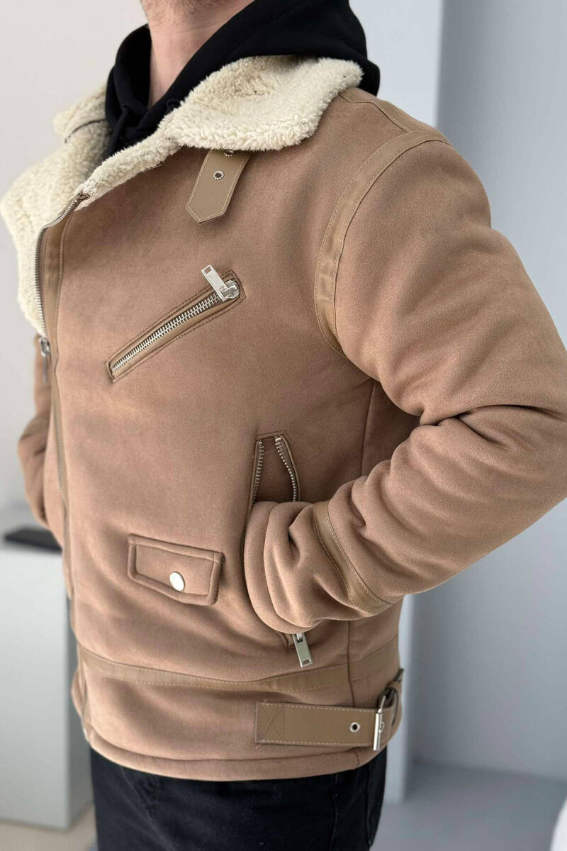 BELTED MEN JACKET WITH ZIPPERS IN BEIGE COLOR - 3