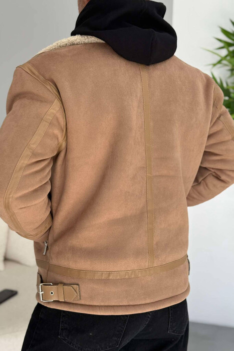 BELTED MEN JACKET WITH ZIPPERS IN BEIGE COLOR - 5