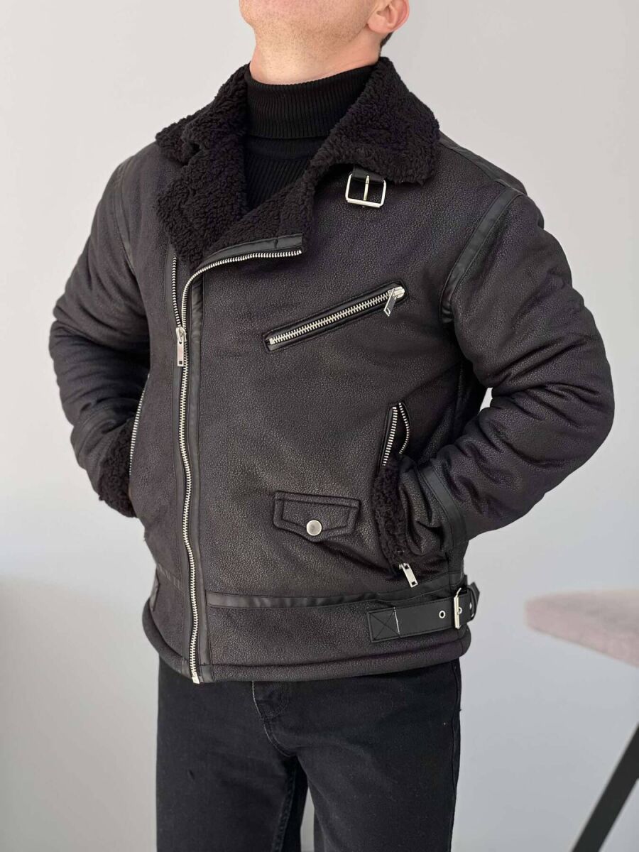 BELTED MEN JACKET WITH ZIPPERS IN BLACK COLOR - 2