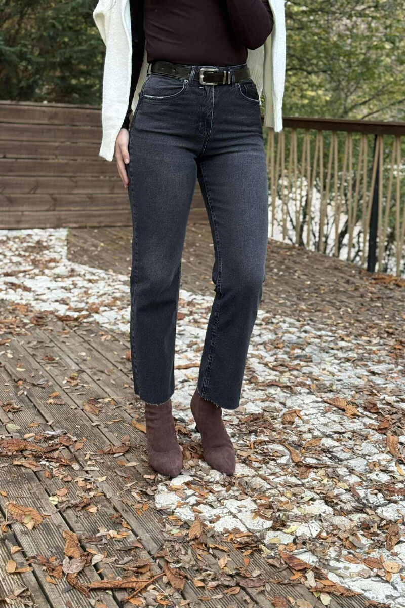 BELTED ONE COLOR SIMPLE WOMEN JEANS DARK GREY/GEE - 3