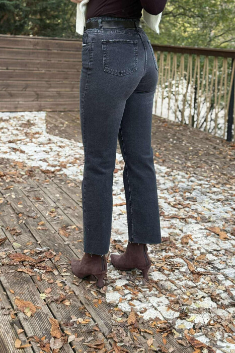 BELTED ONE COLOR SIMPLE WOMEN JEANS DARK GREY/GEE - 4