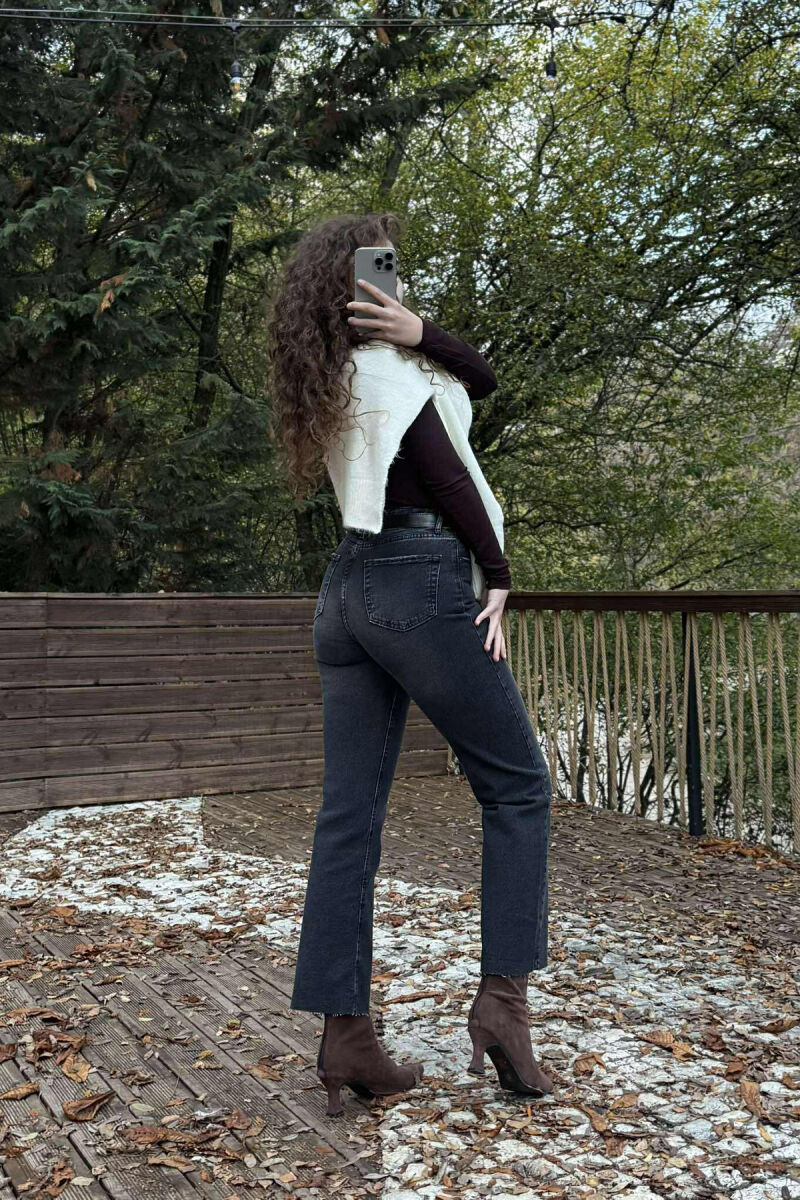 BELTED ONE COLOR SIMPLE WOMEN JEANS DARK GREY/GEE - 5