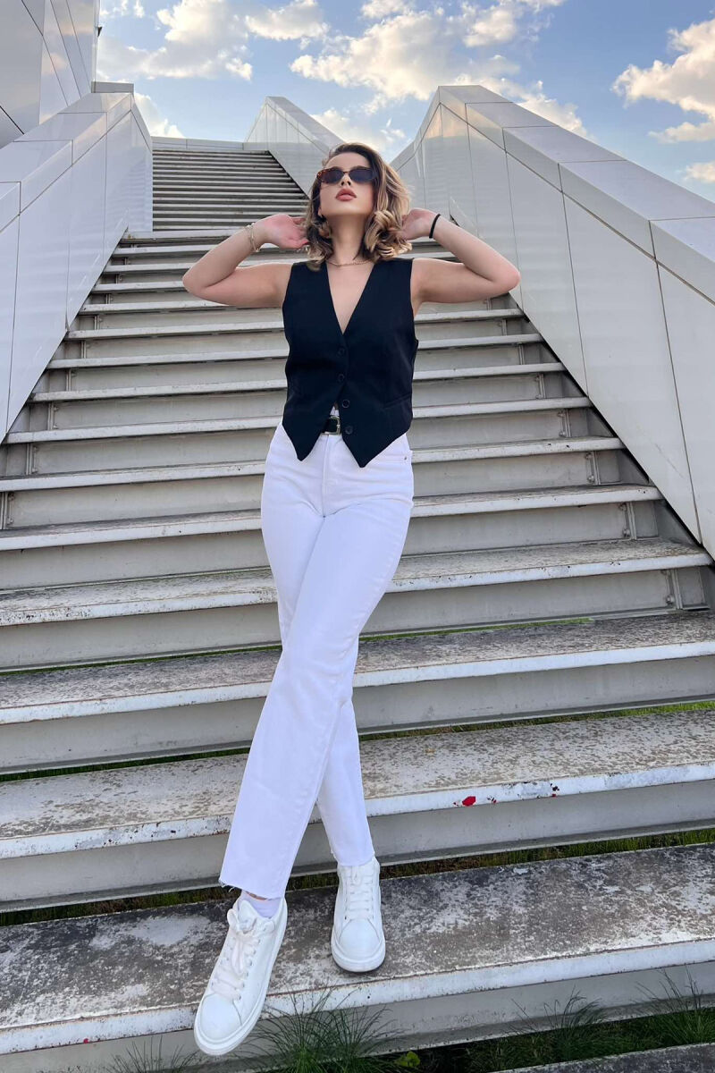 BELTED ONE COLOR SIMPLE WOMEN JEANS WHITE-E BARDHE - 1
