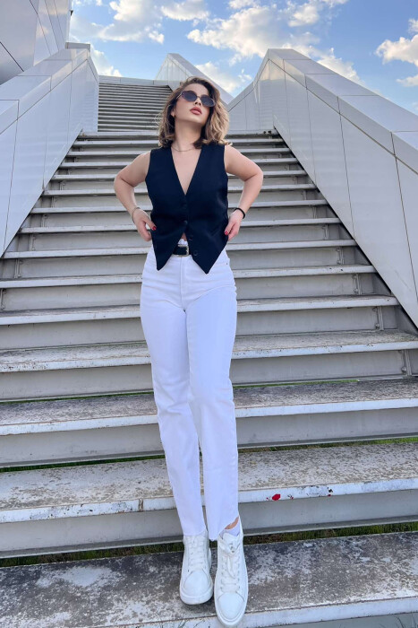 BELTED ONE COLOR SIMPLE WOMEN JEANS WHITE-E BARDHE - 2