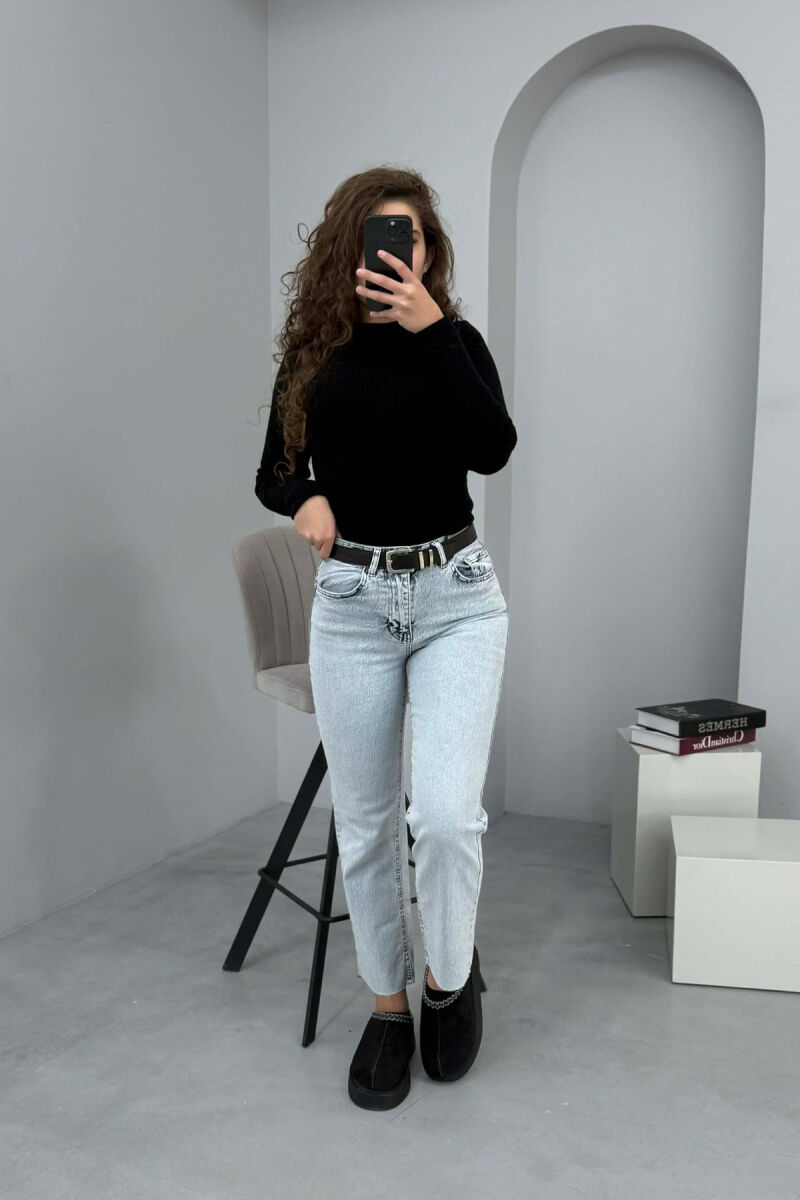 BELTED ONE COLOR STRAIGHT WOMEN JEANS BABY BLUE/BLU BY - 1