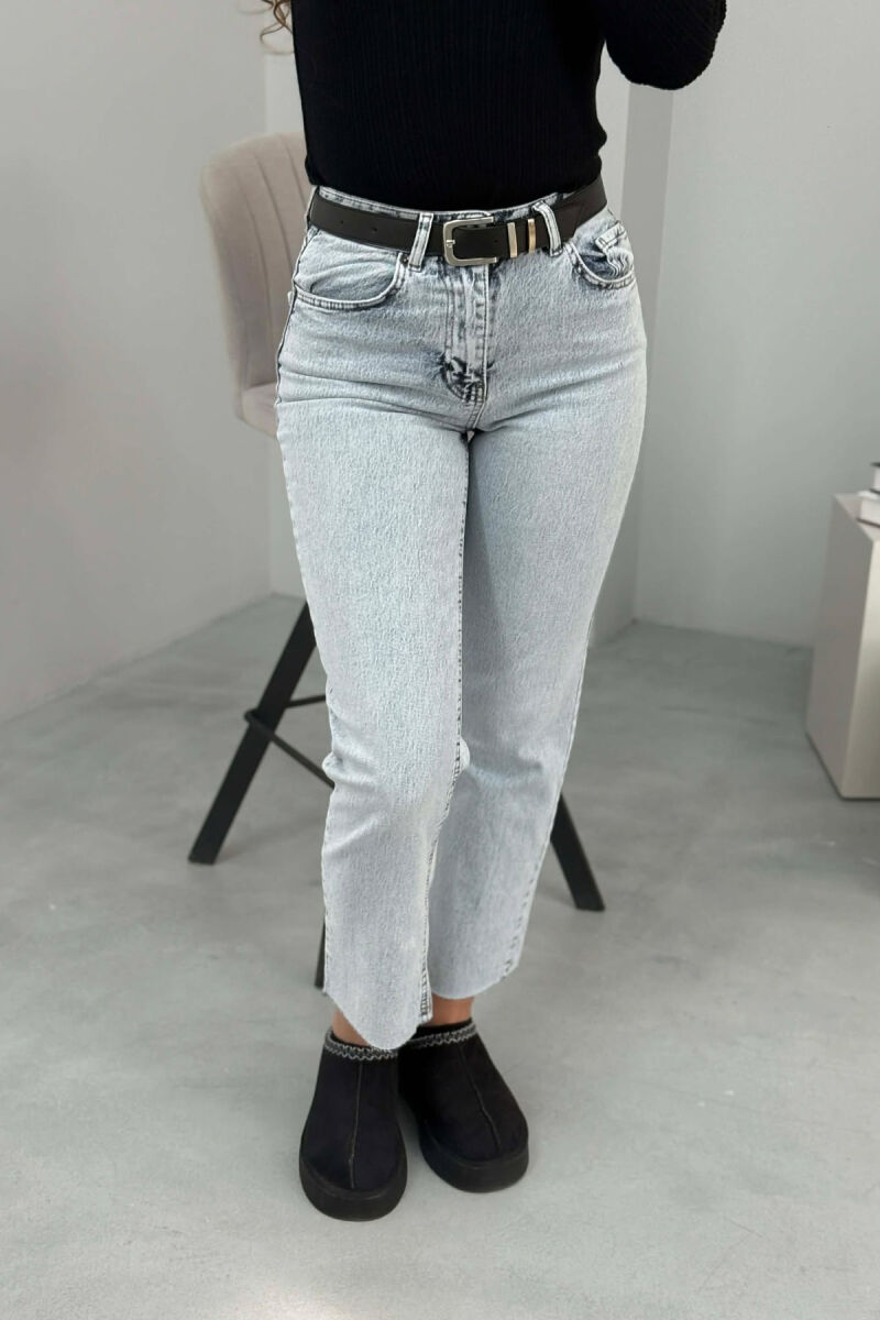 BELTED ONE COLOR STRAIGHT WOMEN JEANS BABY BLUE/BLU BY - 2