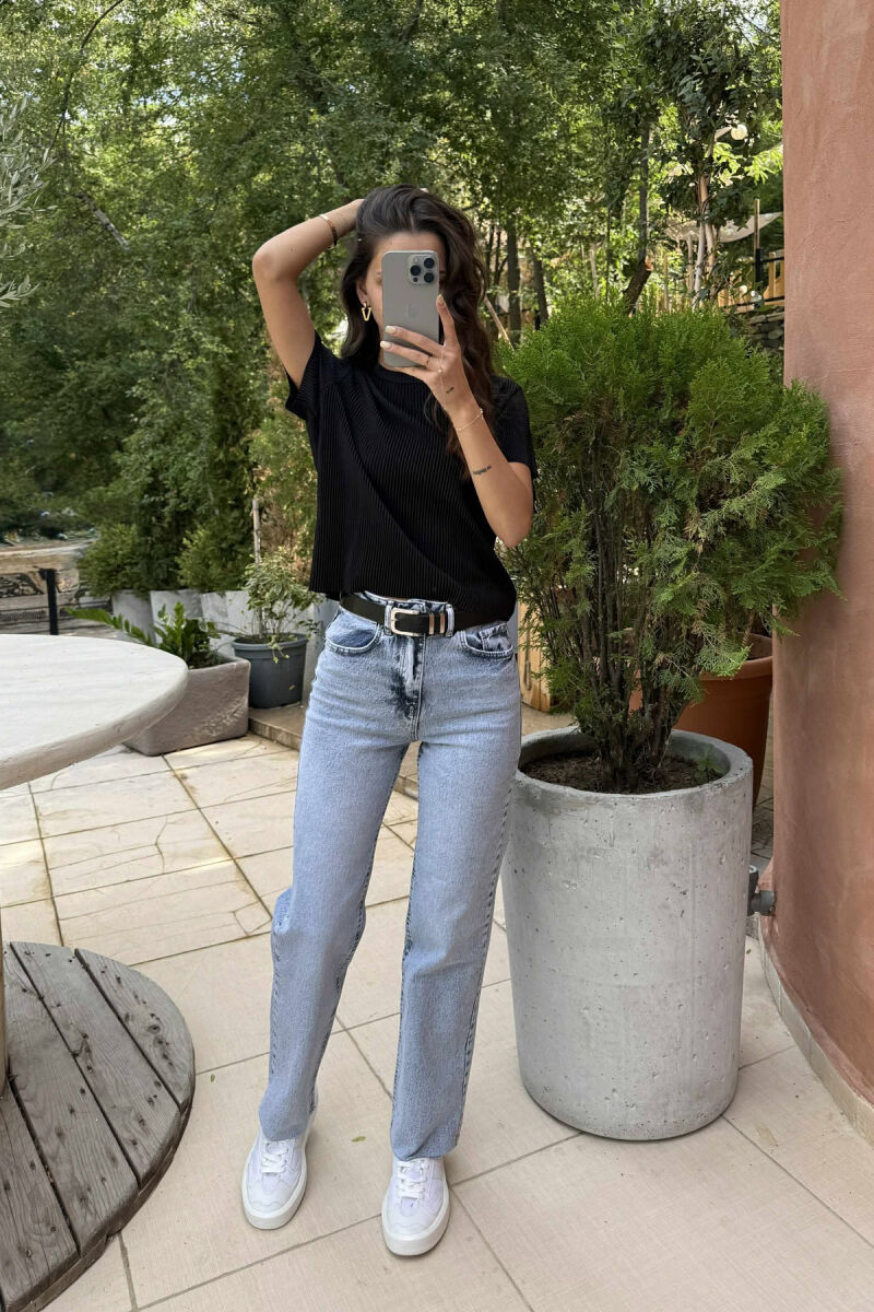 BELTED ONE COLOR STRAIGHT WOMEN JEANS BEAUBLUE/BBL - 5