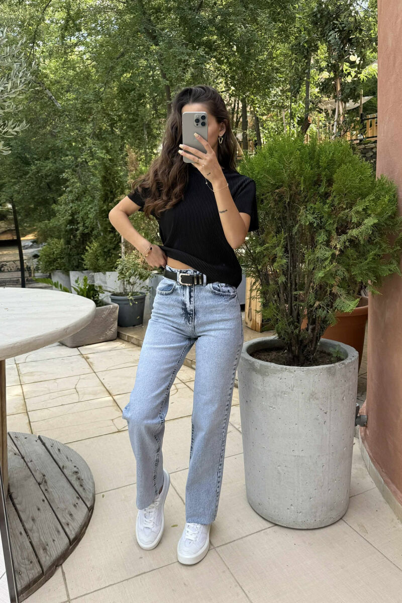 BELTED ONE COLOR STRAIGHT WOMEN JEANS BEAUBLUE/BBL - 6